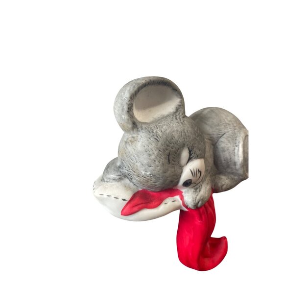 Vintage Christmas Mouse Stocking Holder Gray & Red Ceramic Taiwan 1987 - Picture 2 of 6